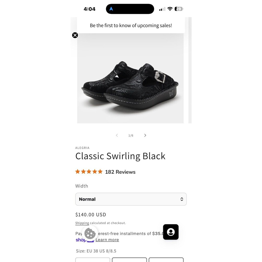 Alegria Classic Swirling Black Clog Sz. 39
